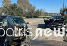 Τροχαίο στον Πύργο: Σφοδρή μετωπική σύγκρουση αυτοκινήτων – 4 τραυματίες, ένας σε σοβαρή κατάσταση troxaio pyrgos 1200x630.jpg